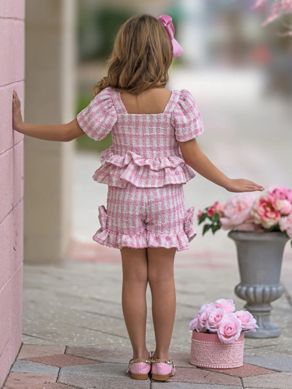 Kids Pink Gingham Ruffle Matching Set - Picture 5 of 11